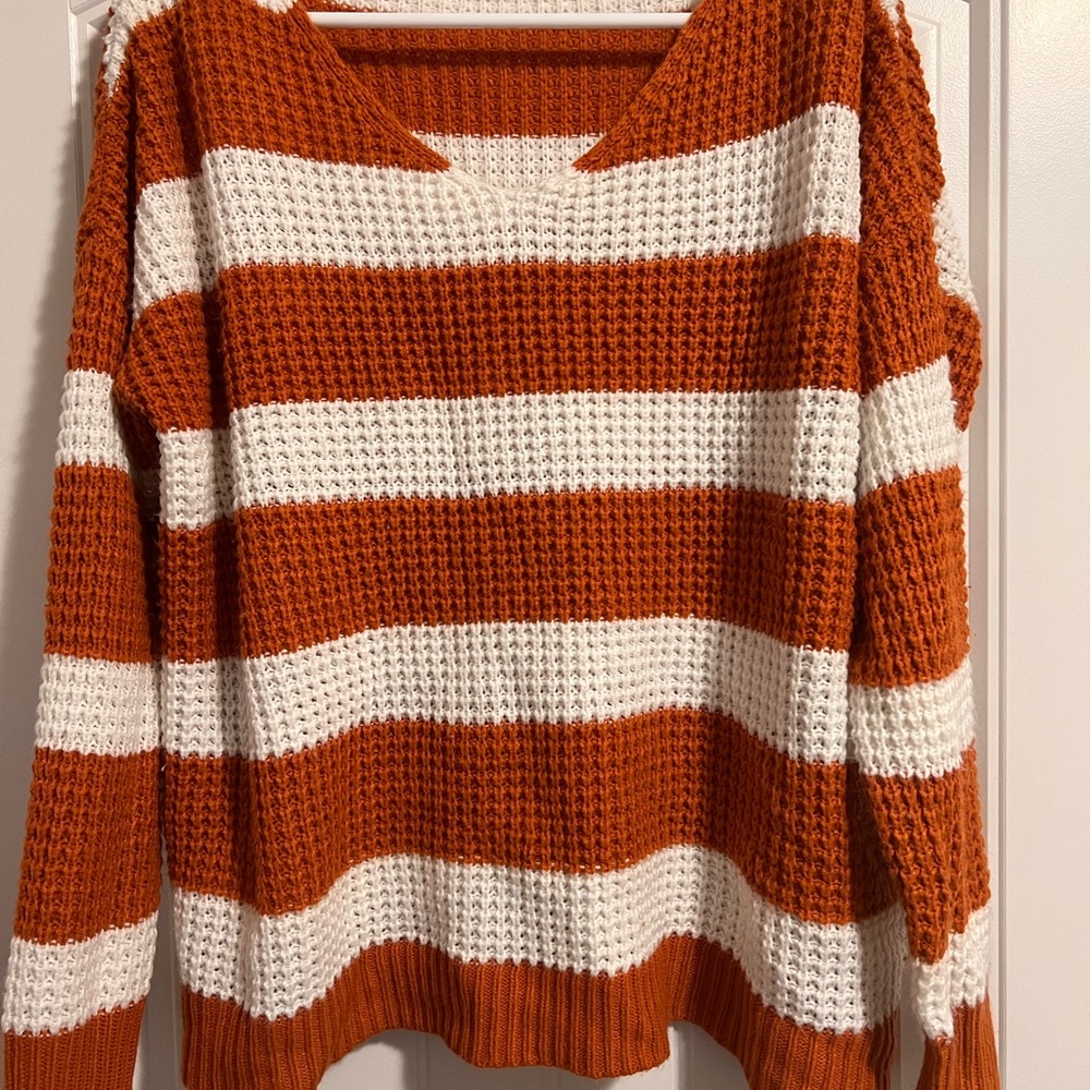 Cable Knit Orange/Cream Sweater